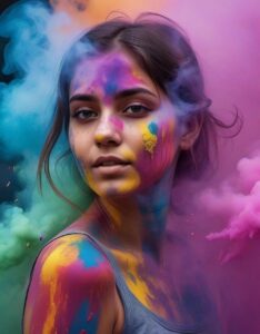 indian, girl, holi, celebration, traditional, festival, colorful, smile, smoke, cute, festival of colours, portrait, hindu